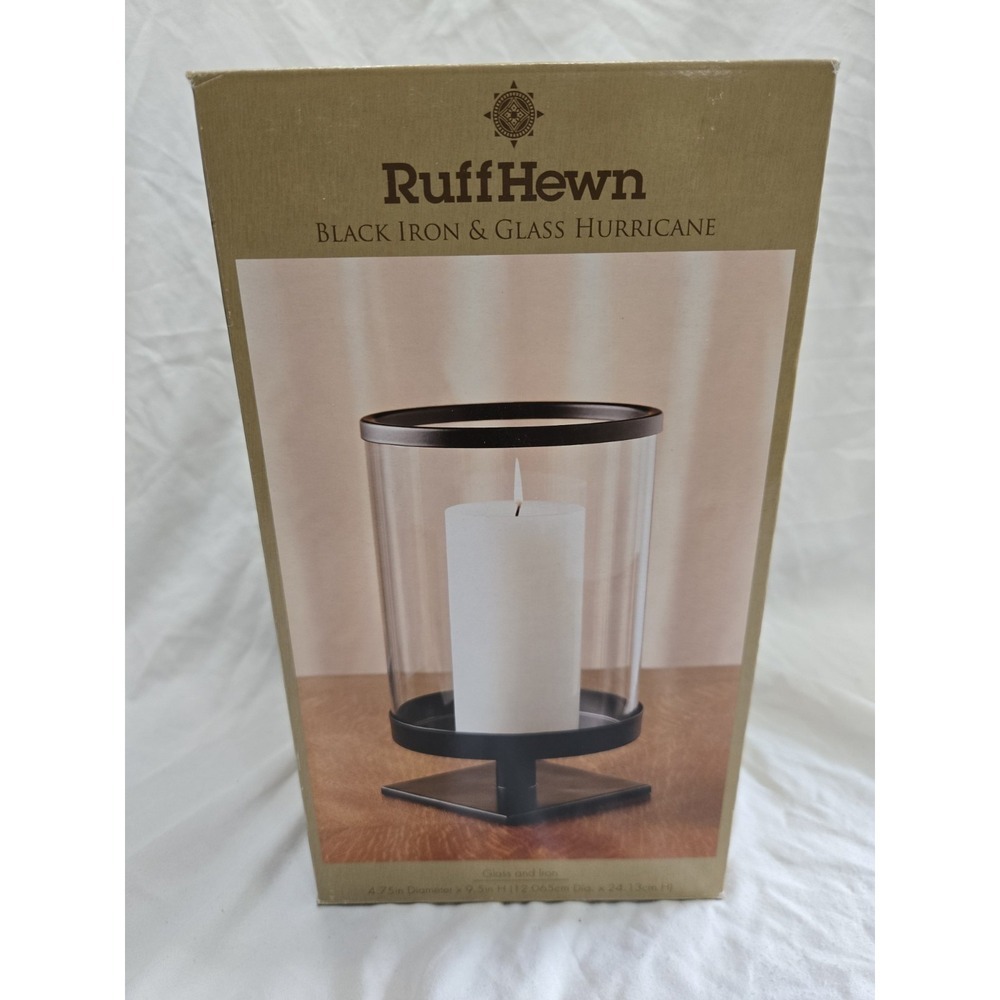 ruffhewn black iron and glass hurricane candle holder